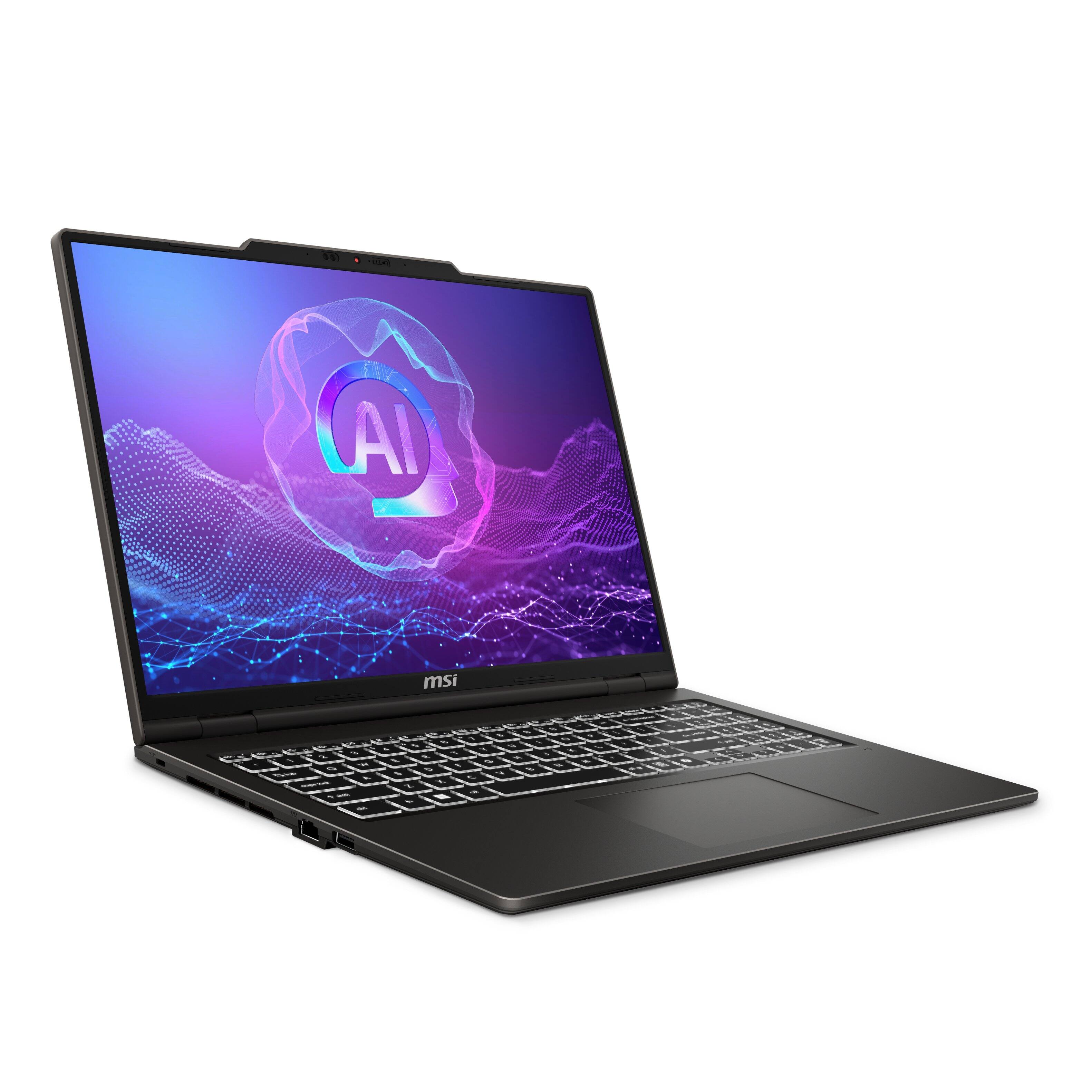 Left. MSI - MSI Venture A16 AI+ 16” FHD+ Touchscreen Laptop - AMD Ryzen AI 9 365 2025 - AMD Radeon Graphics - 32GB RAM - 1TB Storage - Solid Gray.