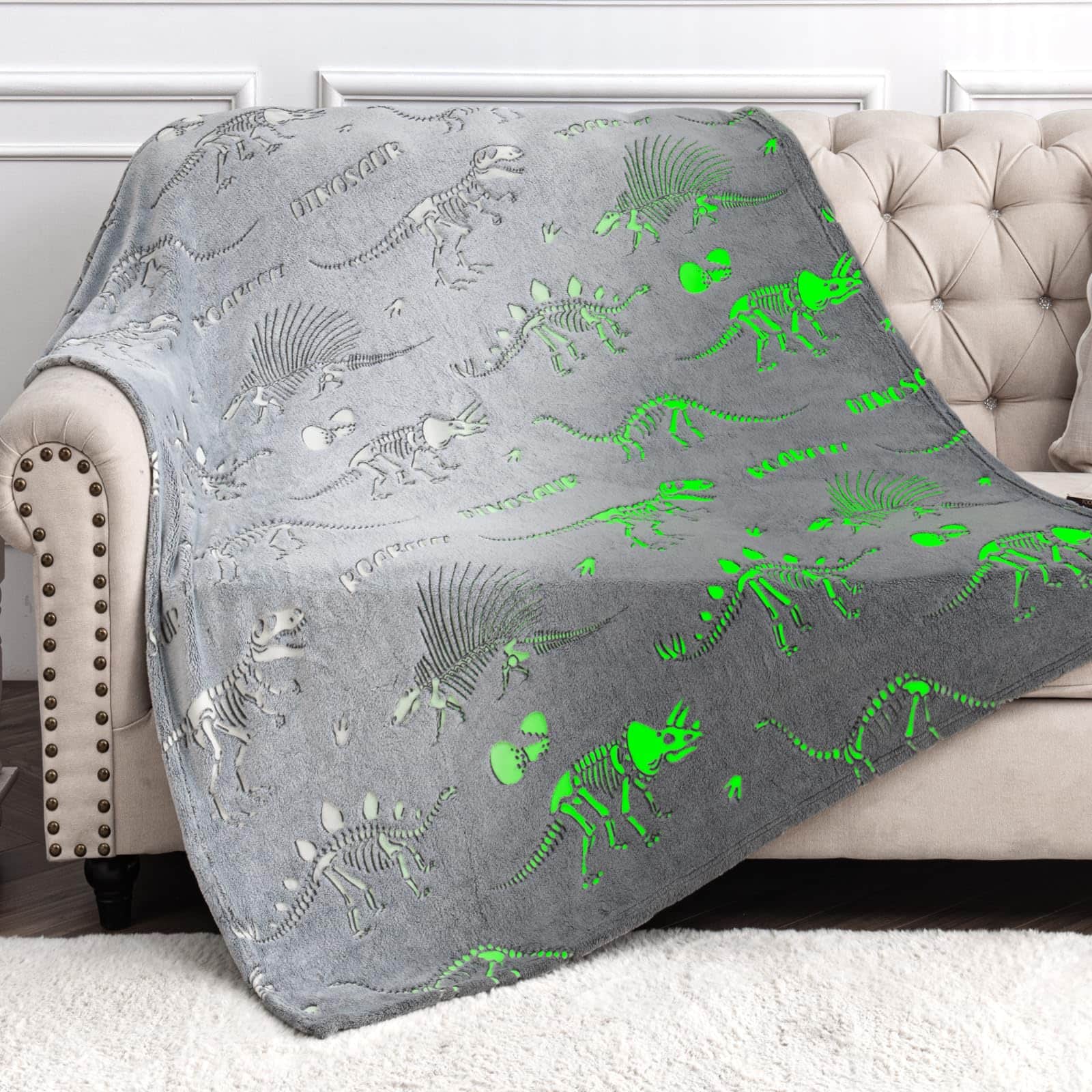 NICHOLAS KLEIN - Dinosaur Gifts Toys For Glow In The Dark Dino Blanket Christmas Birthday Valentines Easter Presents 1 2 3 4 - Grey Dinosaur Toys