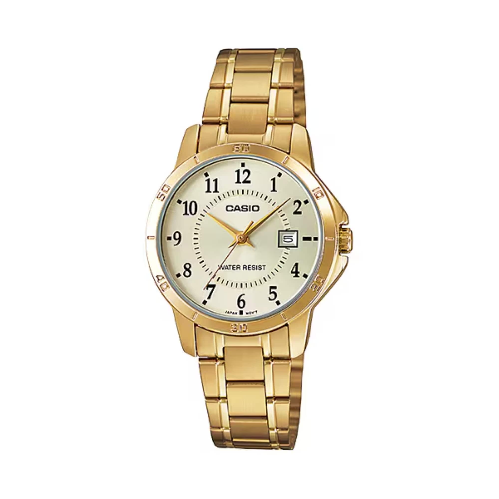 Casio - Women’s Analog Watch Champagne Dial Steel Bracelet - LTP-V004G-9BUDF - Gold