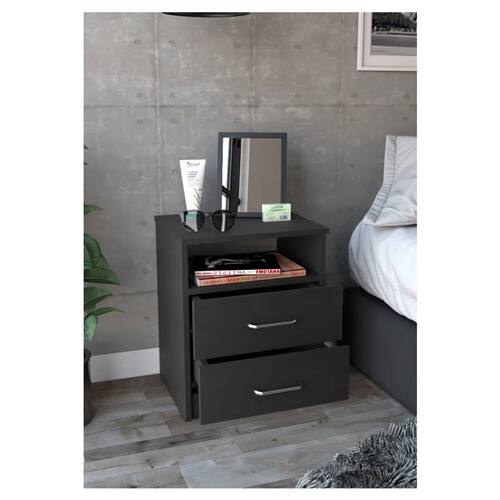 Angle. Hivvago - Modern 2-Drawer Nightstand End Table with Open Shelf in Black Wood Finish - Black.