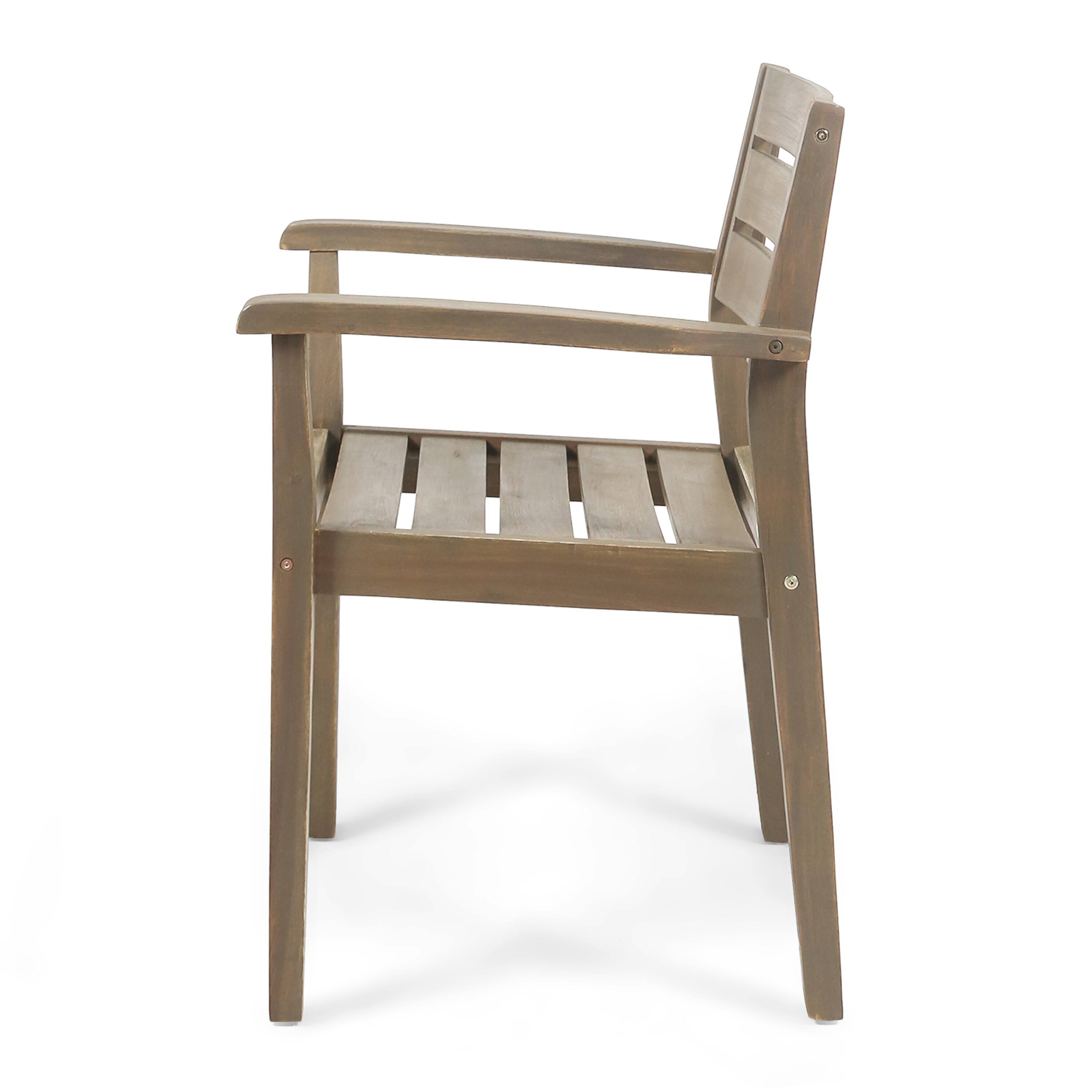 Left. Whisen - Acacia Wood Outdoor Dining Chairs Set of 2, Weather-Resistant Slatted Armchairs for Patio Backyard - Gray.