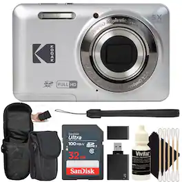 Kodak - PIXPRO FZ55 16MP Digital Camera, SanDisk 32GB SDHC Ultra 100MB/s, Neoprene Compact Protective Carrying Case - Silver
