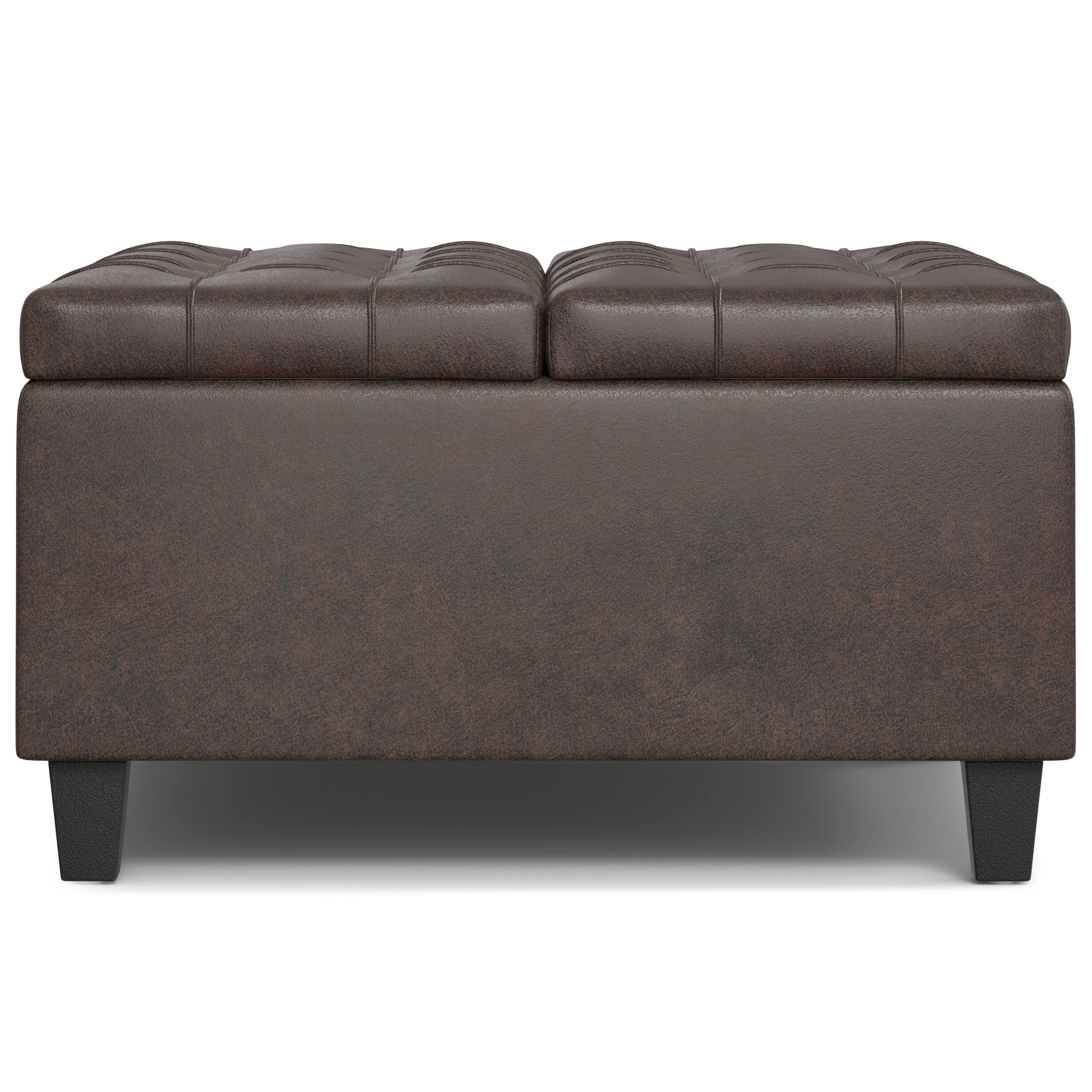 Alt View 12. Simpli Home - Harrison Small Square Coffee Table Storage Ottoman - Distressed Brown.