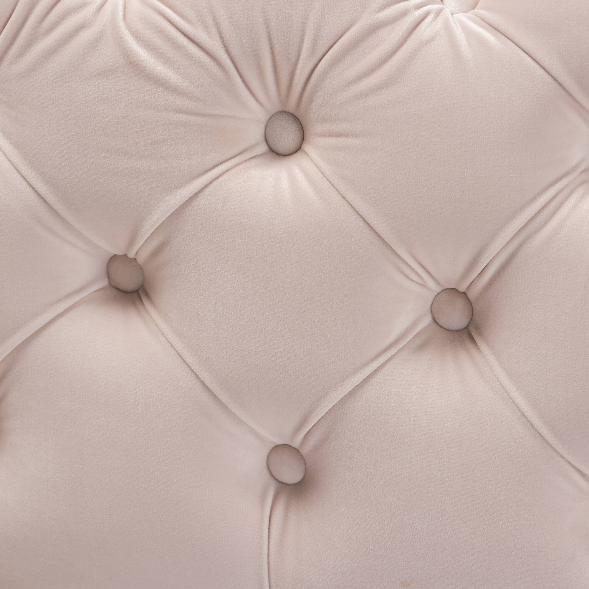 Back. Baxton Studio - Avara Glam and Luxe Velvet Fabric Upholstered Gold Finished Button Tufted Bench Ottoman - Light Beige/Gold.