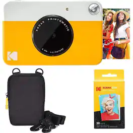Kodak - Printomatic 5MP Instant Print Camera Starter Bundle with Case & Zink Photo Paper - Yellow