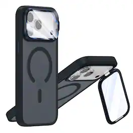 Dteck - Magnetic Shockproof Case for Apple iPhone 17 Pro with Integrated Lens Protector Stand, Translucent Matte Phone Cover - Darkblue
