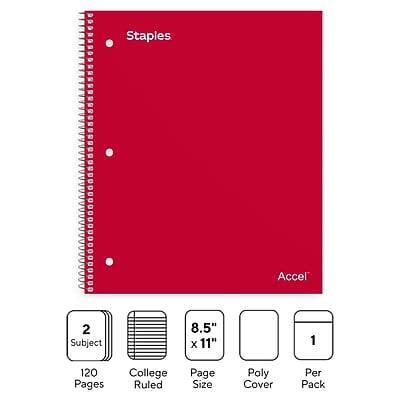 Staples Accel 2 Subject 8.5" x 11" 120 Pages College Ruled Page Size Poly Cover Per Pack