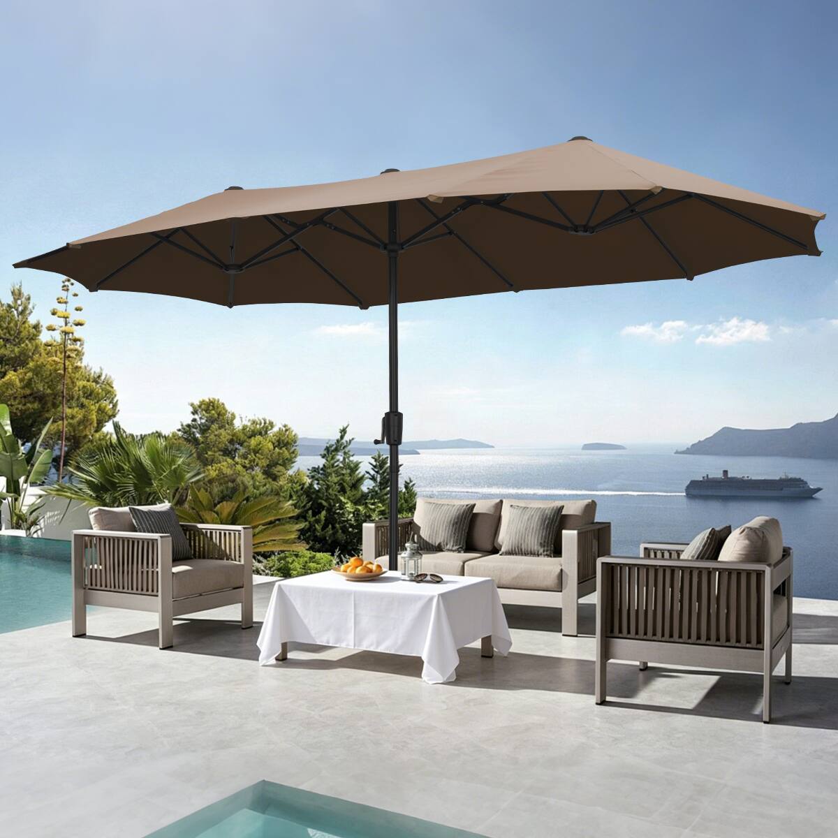 Left. Ainfox - Ainfox 13ft Large Patio Umbrella Outdoor Market Umbrella UV Protection Sturdy Frame w/Easy Crank-Coffee - Coffee.