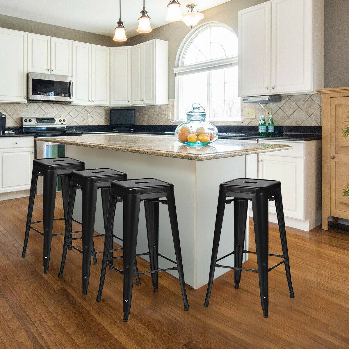 Alt View 3. Costway - Costway Set of 4 Metal Bar Stools 30" Bar Height Barstools Industrial w/ Low Back - Black.