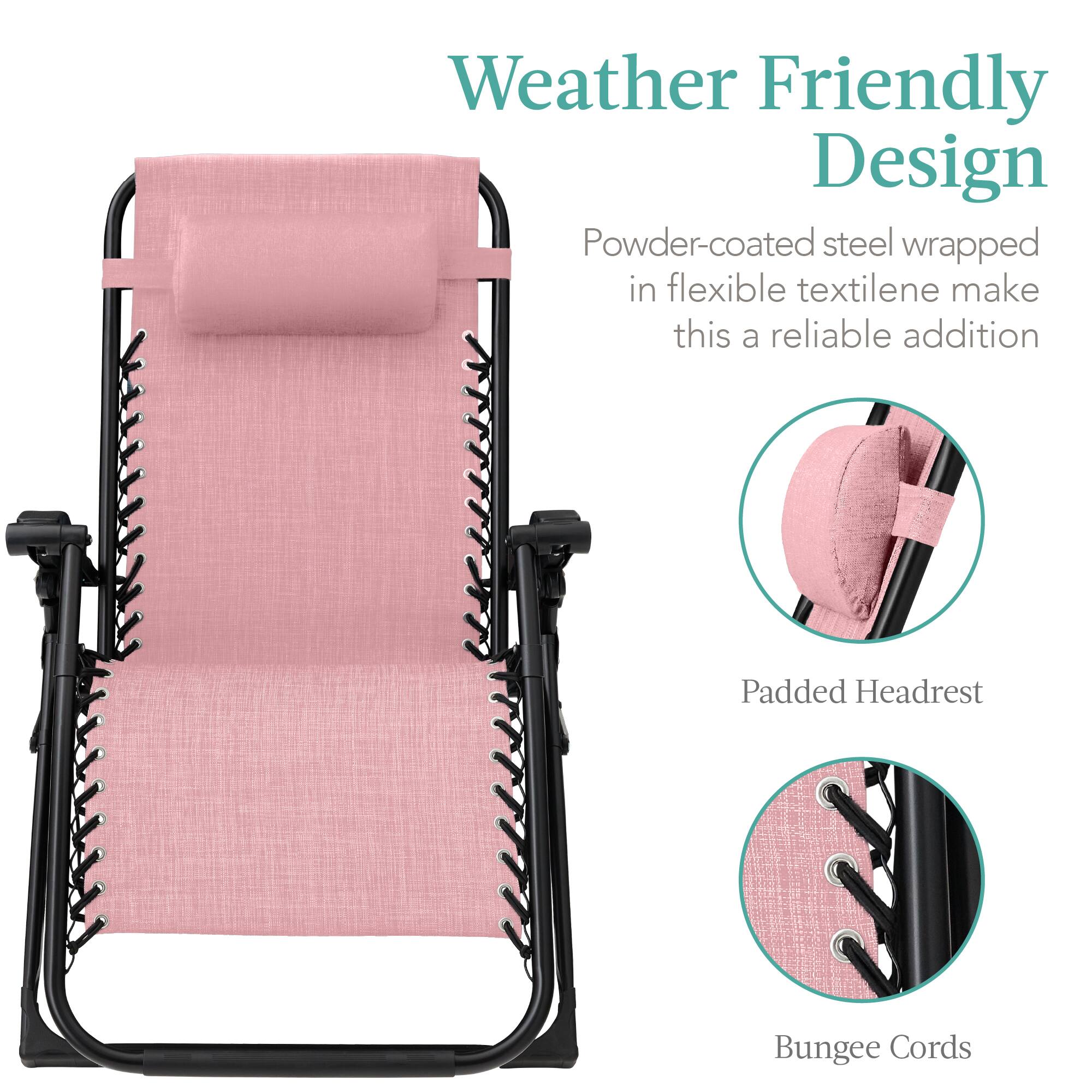 Weather Friendly Design

Powder-coated steel wrapped in flexible textilene make this a reliable addition

Padded Headrest

Bungee Cords