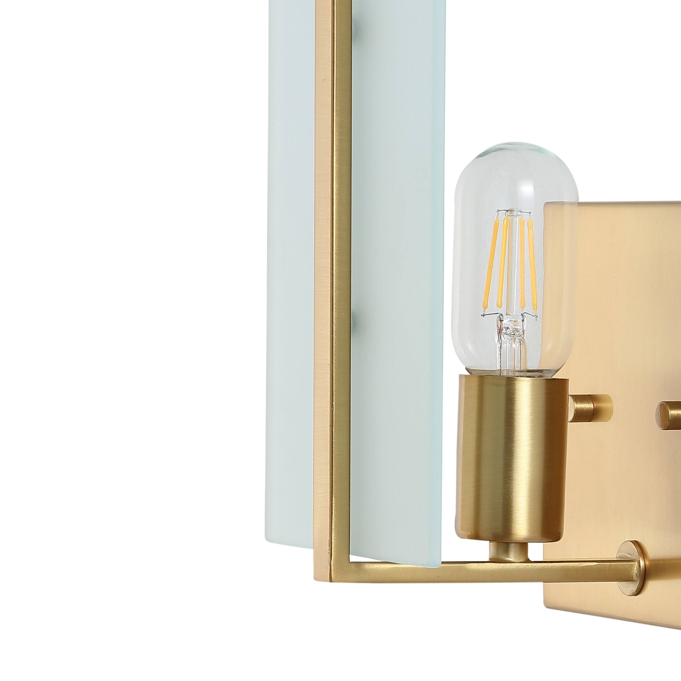 Alt View 3. Jonathan Y - Mila 5.5" 1-Light Modern Coastal Iron/Glass LED Sconce, Brass Gold (Set of 2) - Brass Gold.