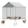 Front. VEVOR - Large Metal Chicken Coop 6.6x6.6x6.6 ft Walk-in Chicken Run House, Spire Roof Hen House Enclosure with Cover - Silver.