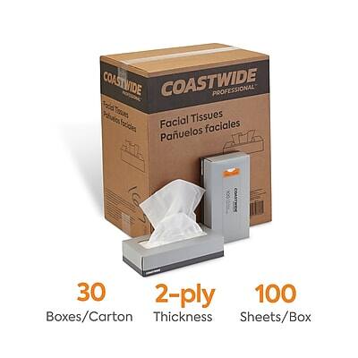 COASTWIDE  
COASTWIDE PROFESSIONAL  
Facial Tissues  
Panuelos faciales  

30 Boxes/Carton  
2-ply Thickness  
100 Sheets/Box
