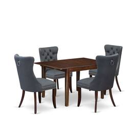 East West Furniture - 5 Piece Kitchen Set Consists of a Rectangle Dining Table with Butterfly Leaf - Mahogany