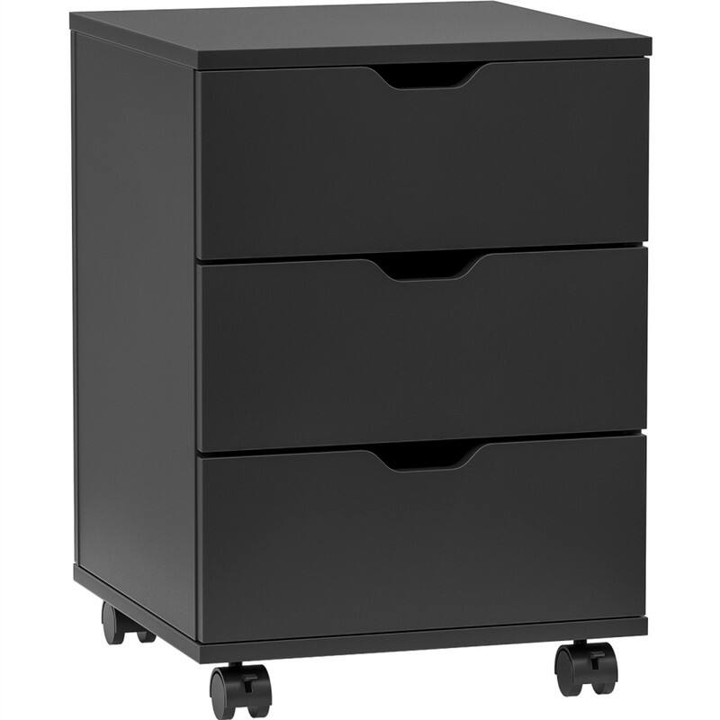 Front. HTUTWOO - 15.74"L 3-Drawer Vertical Filing Cabinet - Rolling Wood Mobile File Cabinet, With Lockable Casters, Fully Assembled - Black.