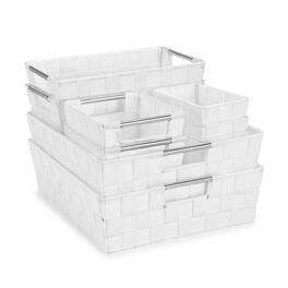 Sorbus - Set of 9 Woven Storage Baskets – Mesh Hand-Woven Baskets for Organizing, Fabric Storage Bins for Linen Closet - White