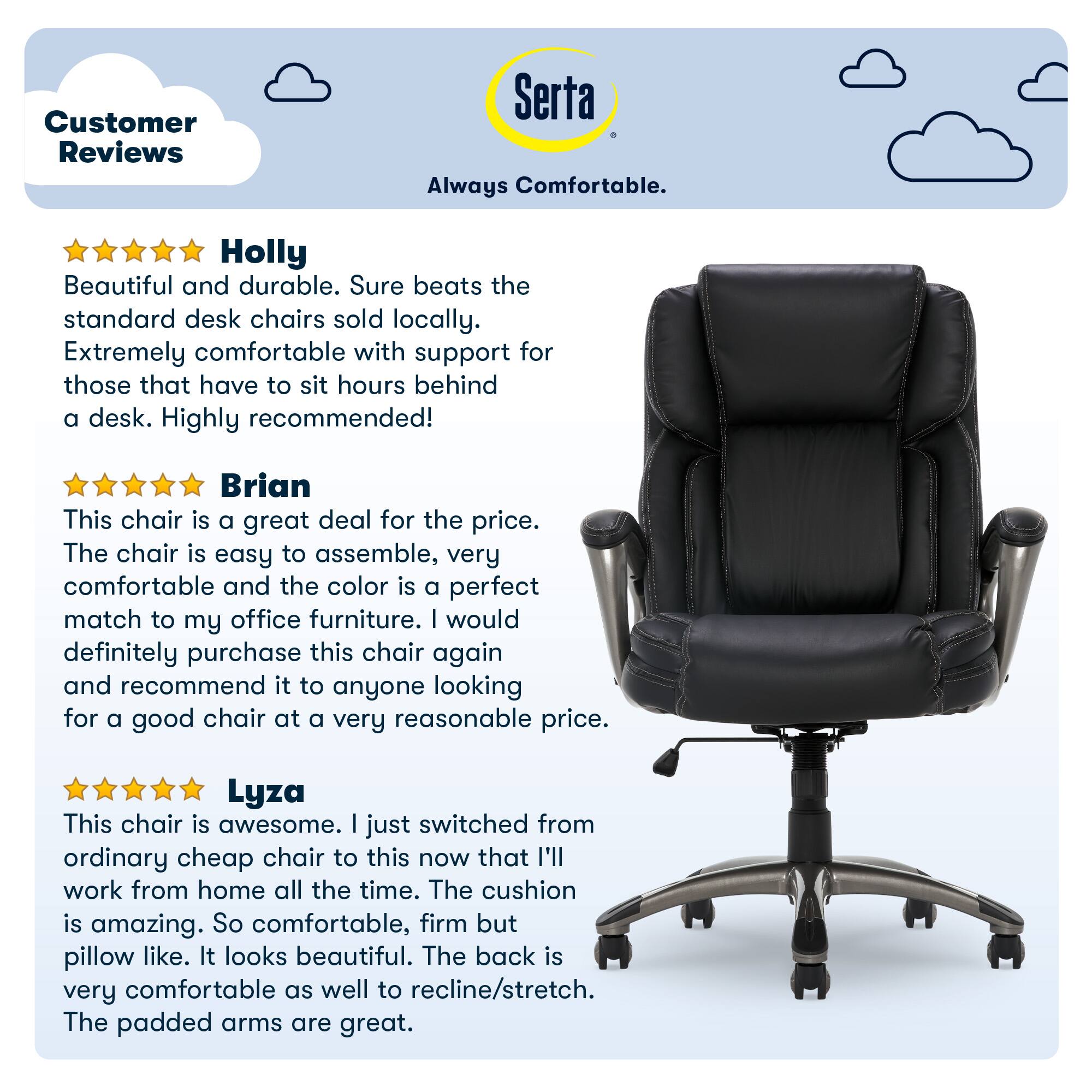 Alt View 21. Serta - Garret Bonded Leather Executive Office Chair with Premium Cushioning - Black.