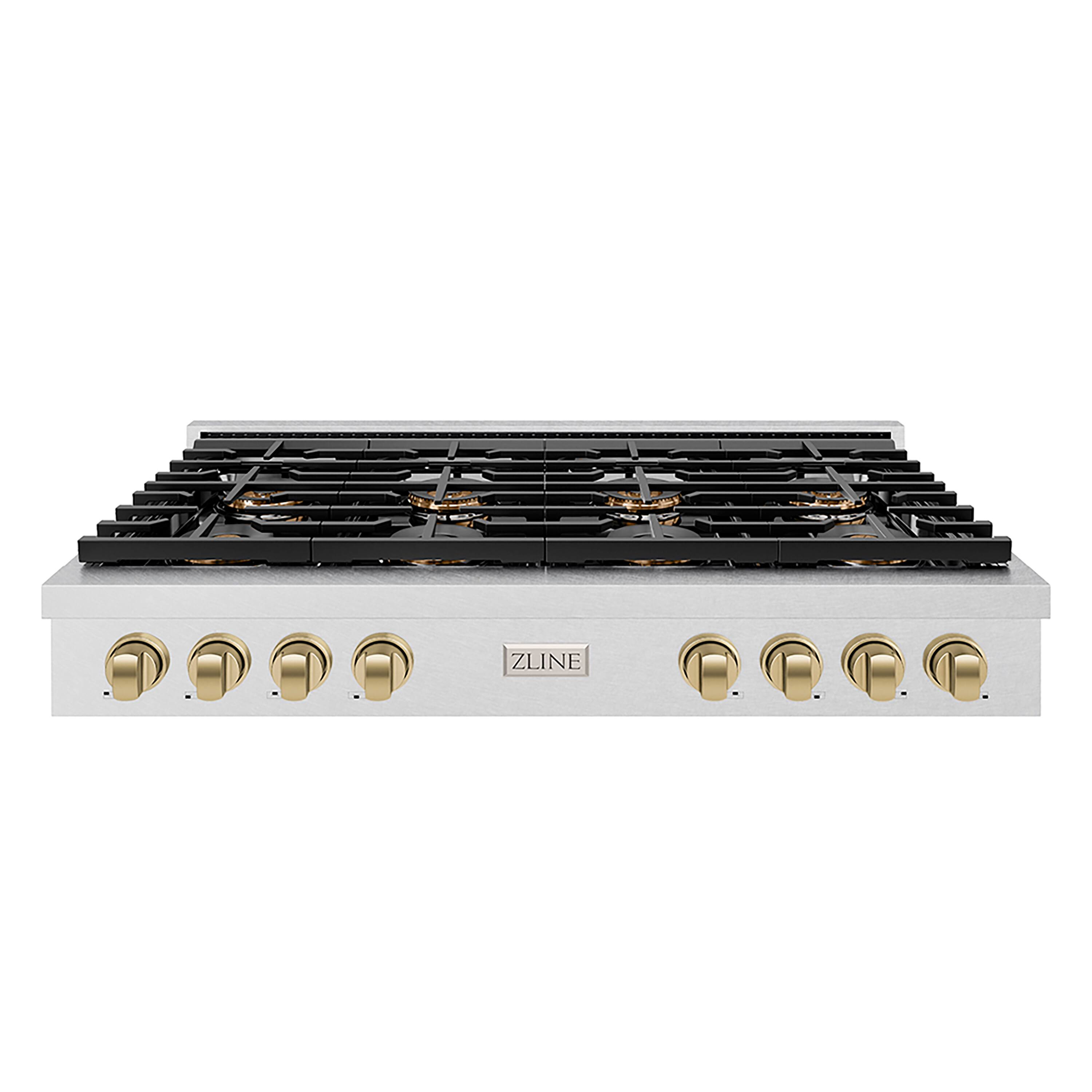 ZLINE Autograph 48 in. Satin Steel Paramount Rangetop with 8 DuoPro Burners and Bronze Accents (PSRTSZ-48-CB) Front