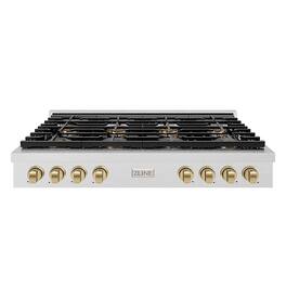 ZLINE - Autograph 48 in. Satin Steel Paramount Rangetop with 8 DuoPro Burners and Bronze Accents (PSRTSZ-48-CB) - Satin Stainless Steel