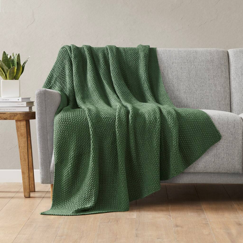 Alt View 1. Gracie Mills - Gracie Mills Lessie Knit Cottage Throw Blanket - Green.