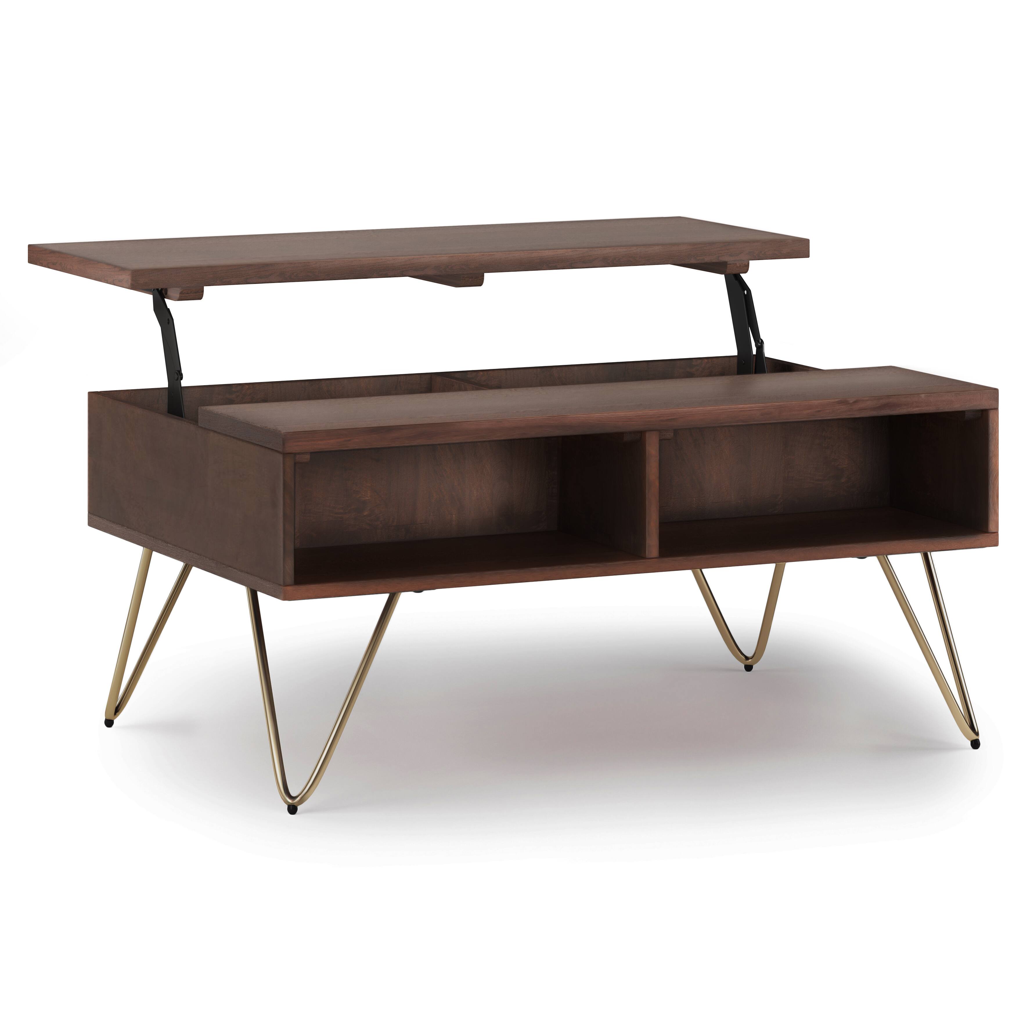 Alt View 12. Simpli Home - Hunter Small Lift Top Coffee Table - Umber Brown and Gold.