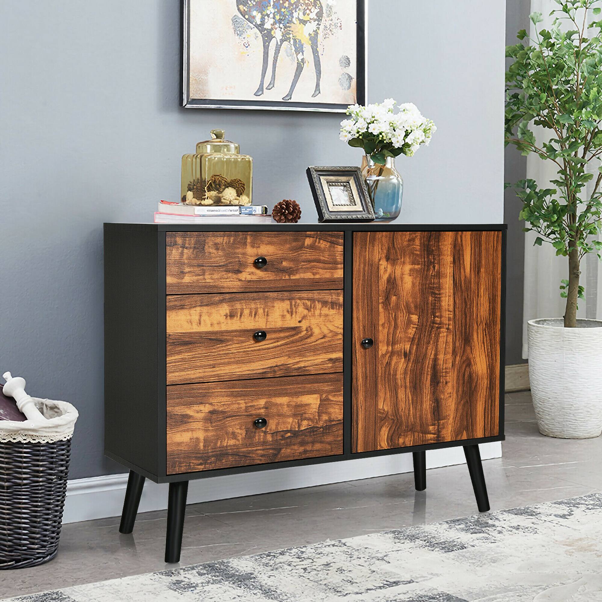 Alt View 1. Costway - Costway Storage Cabinet w/Drawer & Side Cabinet 31.5" Sideboard Dresser Cupboard - Rustic Brown.