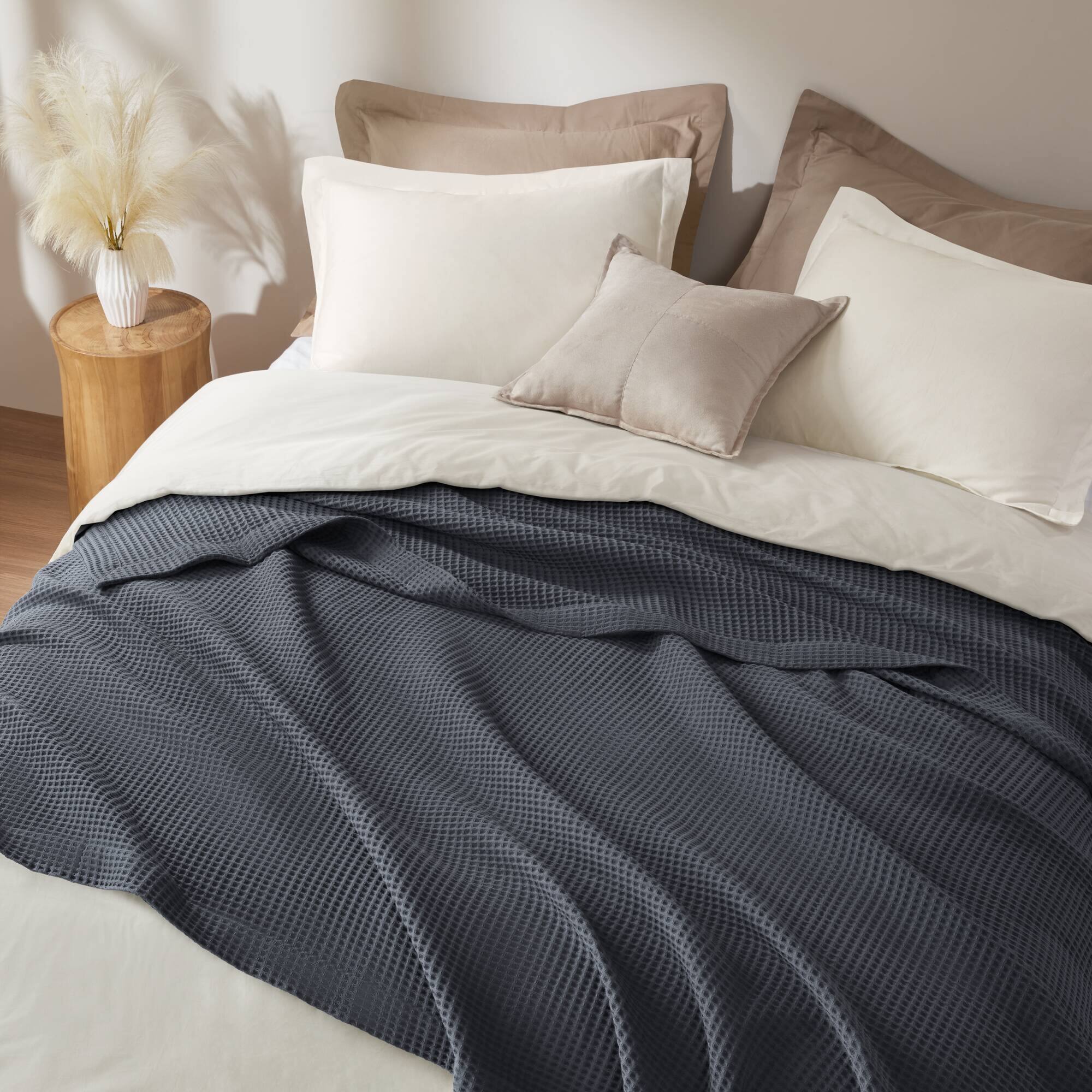 Alt View 2. Gracie Mills - Britain Cotton Blanket - Dark Grey.