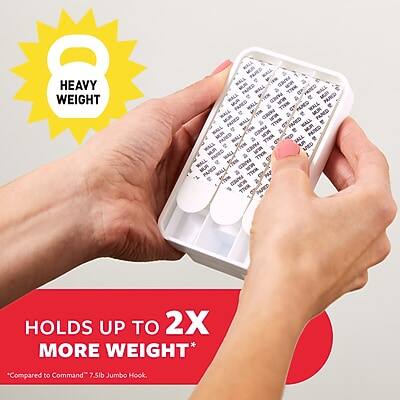 HEAVY WEIGHT WALL HOOK

HOLDS UP TO 2X MORE WEIGHT*

*Compared to Command 7.5lb Jumbo Hook