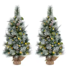 Gymax - 2PCS 3 FT Artificial Christmas Tree w/ 98 Branch Tips Pine Needles Leaves - Green, White