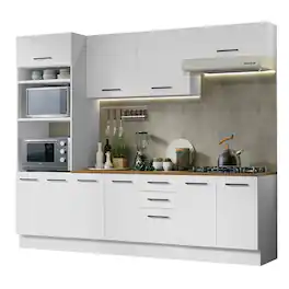 Madesa - Full Set Kitchen Storage Cabinet 107"L Multiple Compartments Removable Plinth - /Brown - White