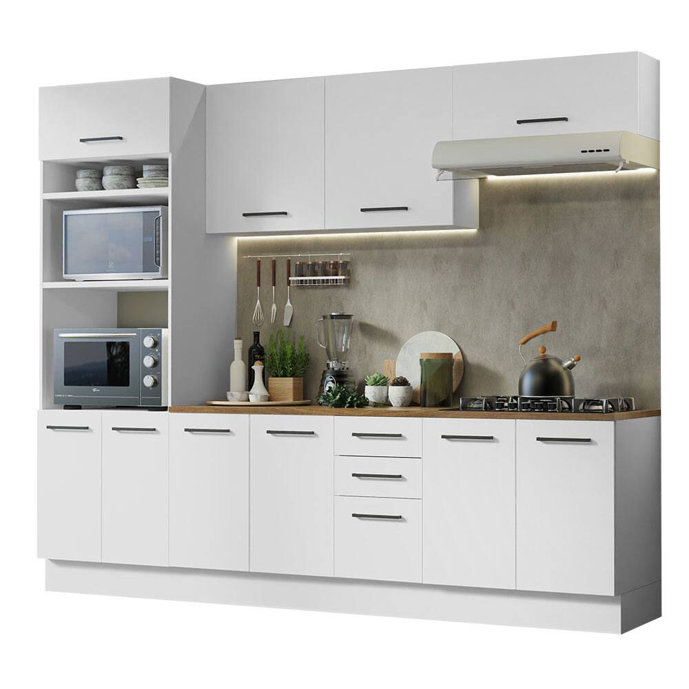 Front. Madesa - Madesa Full Set Kitchen Storage Cabinet 107"L Multiple Compartments Removable Plinth - White/Brown - White.