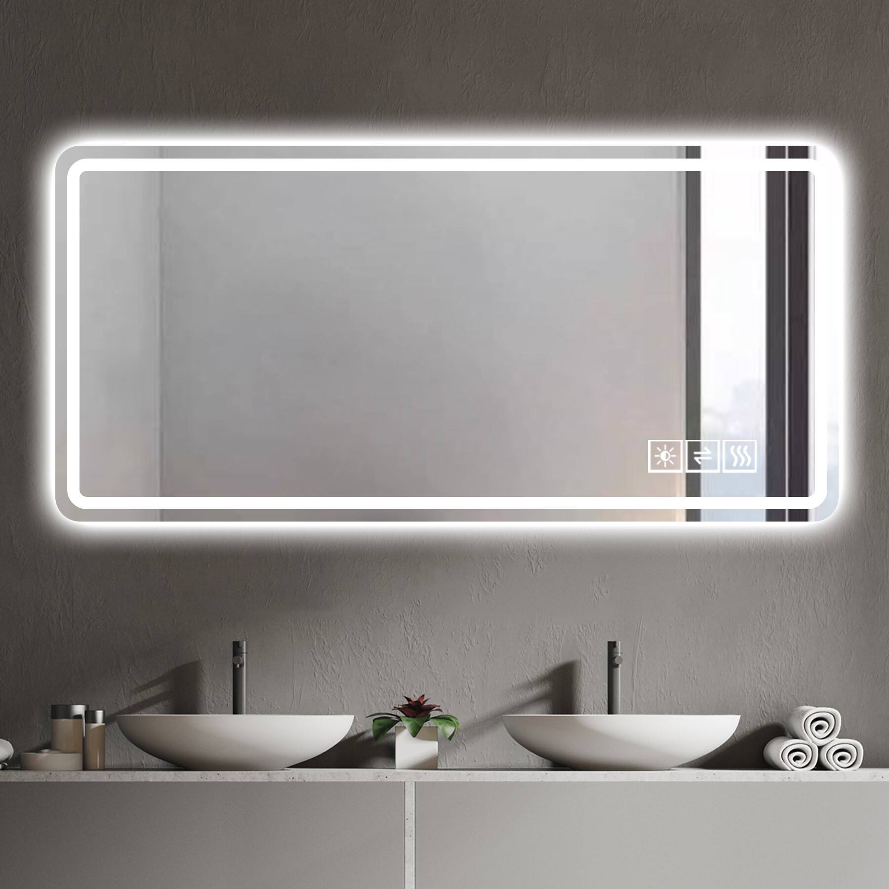 Alt View 10. Ecooso - 28x60in LED Bathroom Mirror, Anti-Fog, Dimmable, Shatter-Proof, Ideal for Makeup & Shaving - Silver.