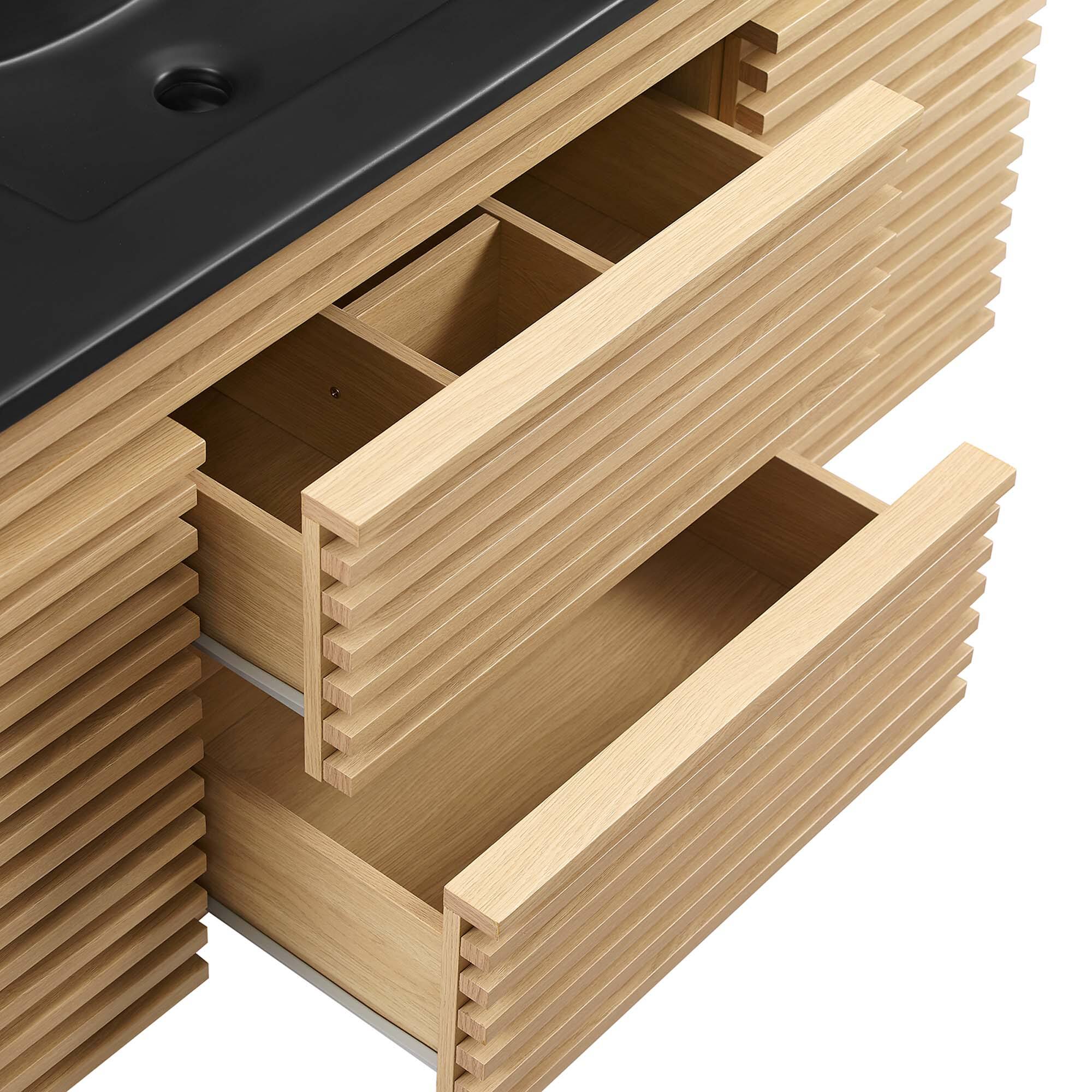 Alt View 6. Modway - Render 48" Wall-Mount Bathroom Vanity Basin Included by Modway - Oak Black.