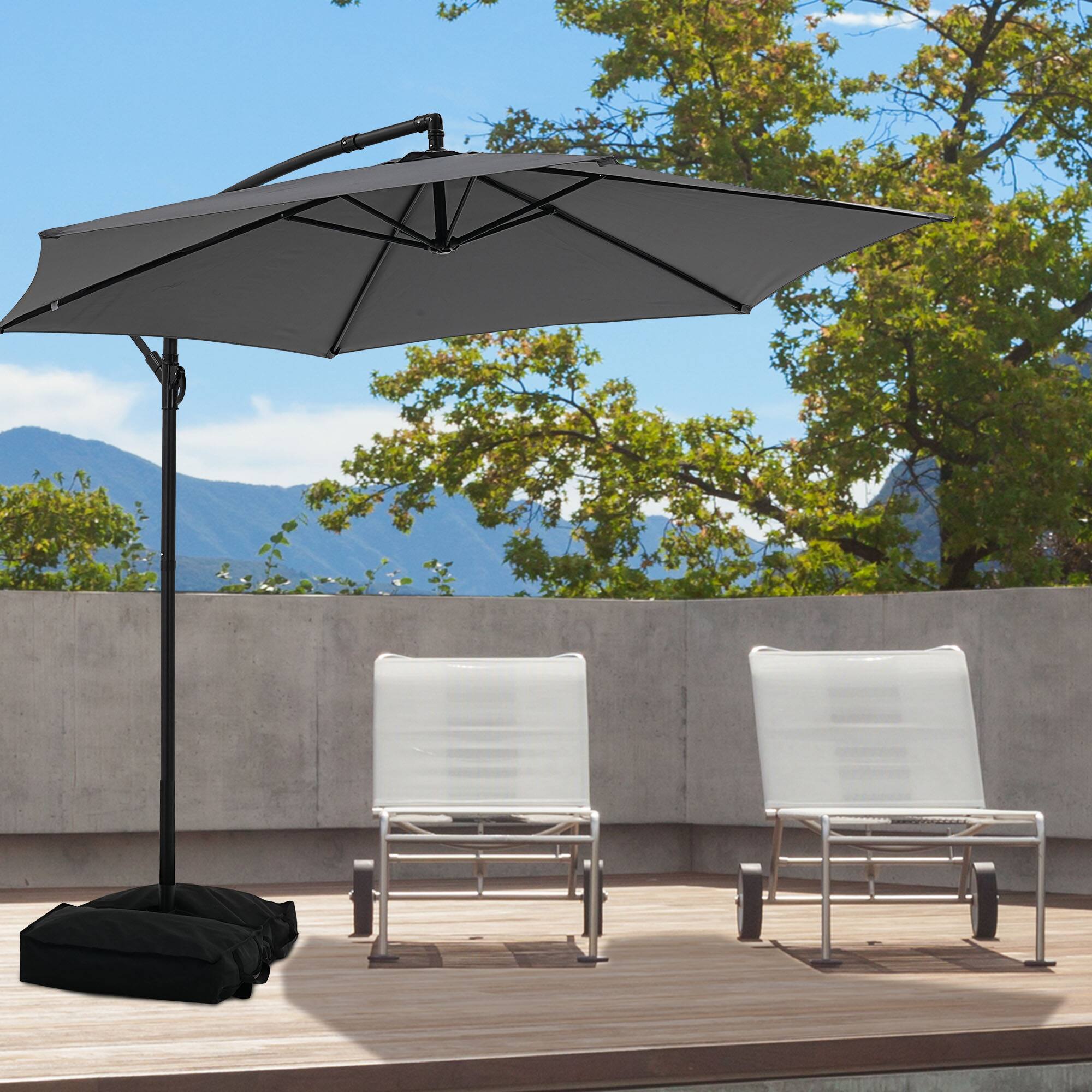 Back. Ainfox - Ainfox 10ft Patio Umbrellas Offset Outdoor Umbrella Cantilever Hanging Umbrellas - Grey.