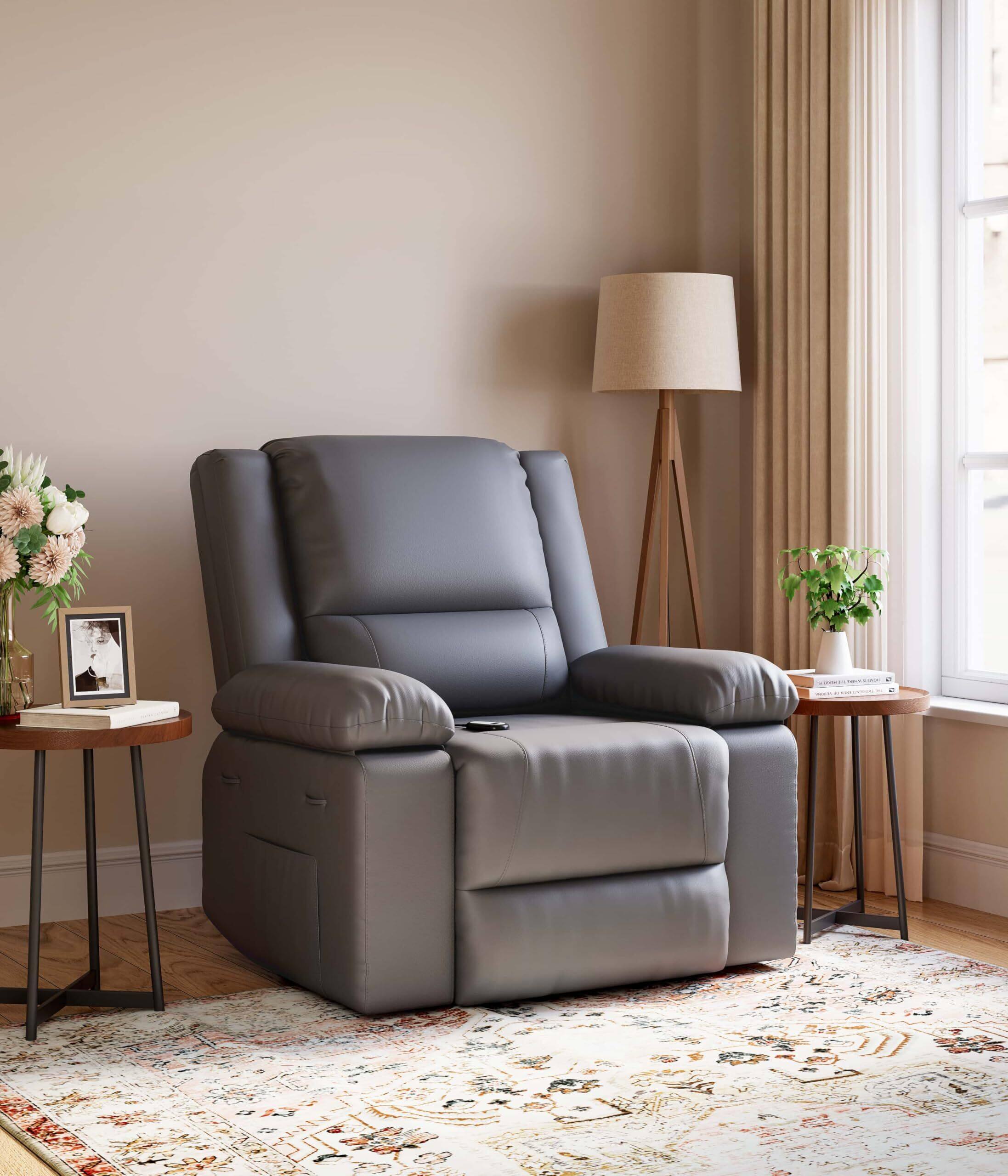 Alt View 1. Jojoka - Power Lift Recliner Chair with Heat & Massage, PU Leather Electric Lift Chair for Seniors & Mobility Impaired - Grey.