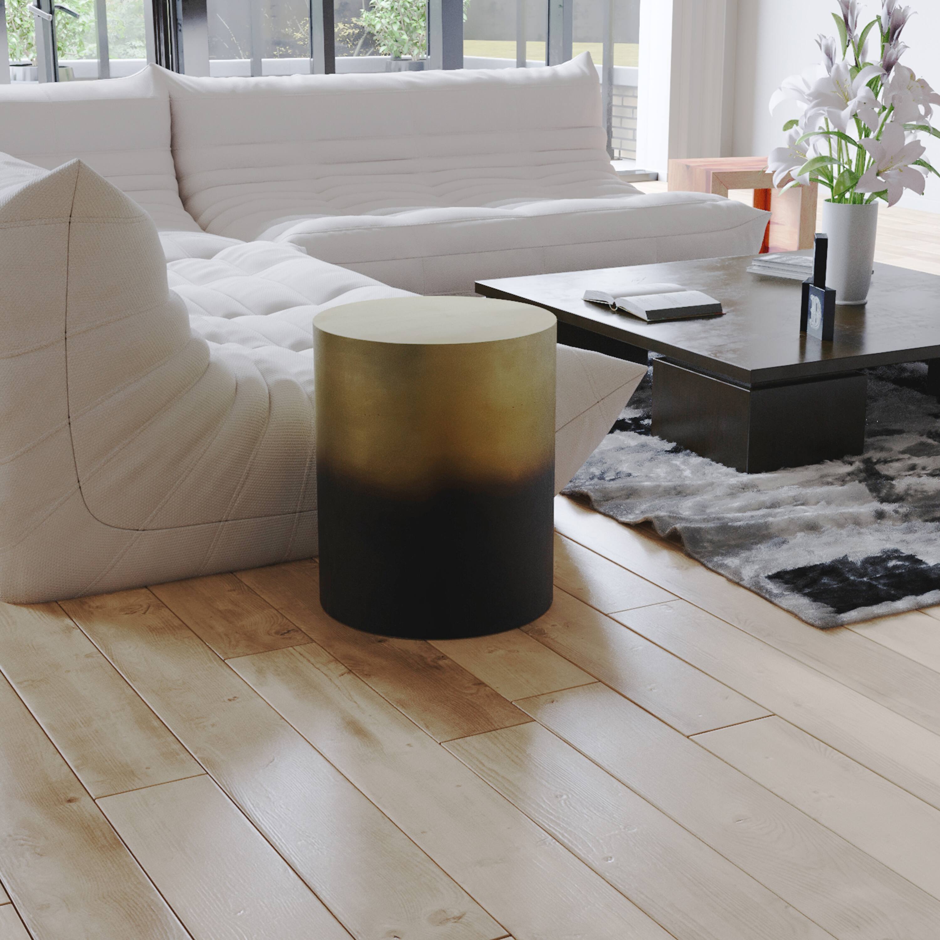 Alt View 10. Manhattan Lane - Side Table, 16.5 Inch Round Drum Shape, Black - Antique Brass, Black.