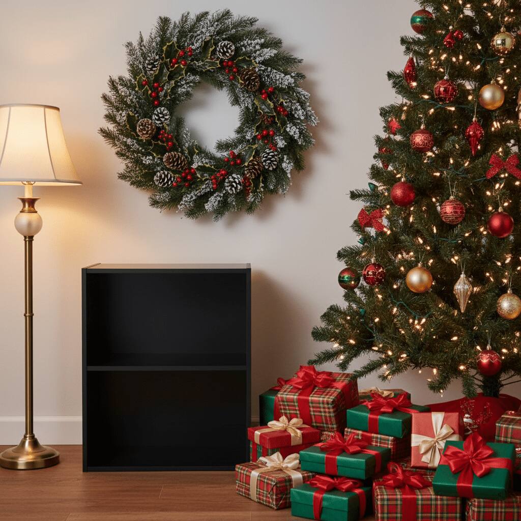 Back. Kadyn - Storage Shelf Unit Plant Stand,2-Tier Bookcase Open Display Rack Cabinet with Adjustable Shelves-Rustic Black - Black.