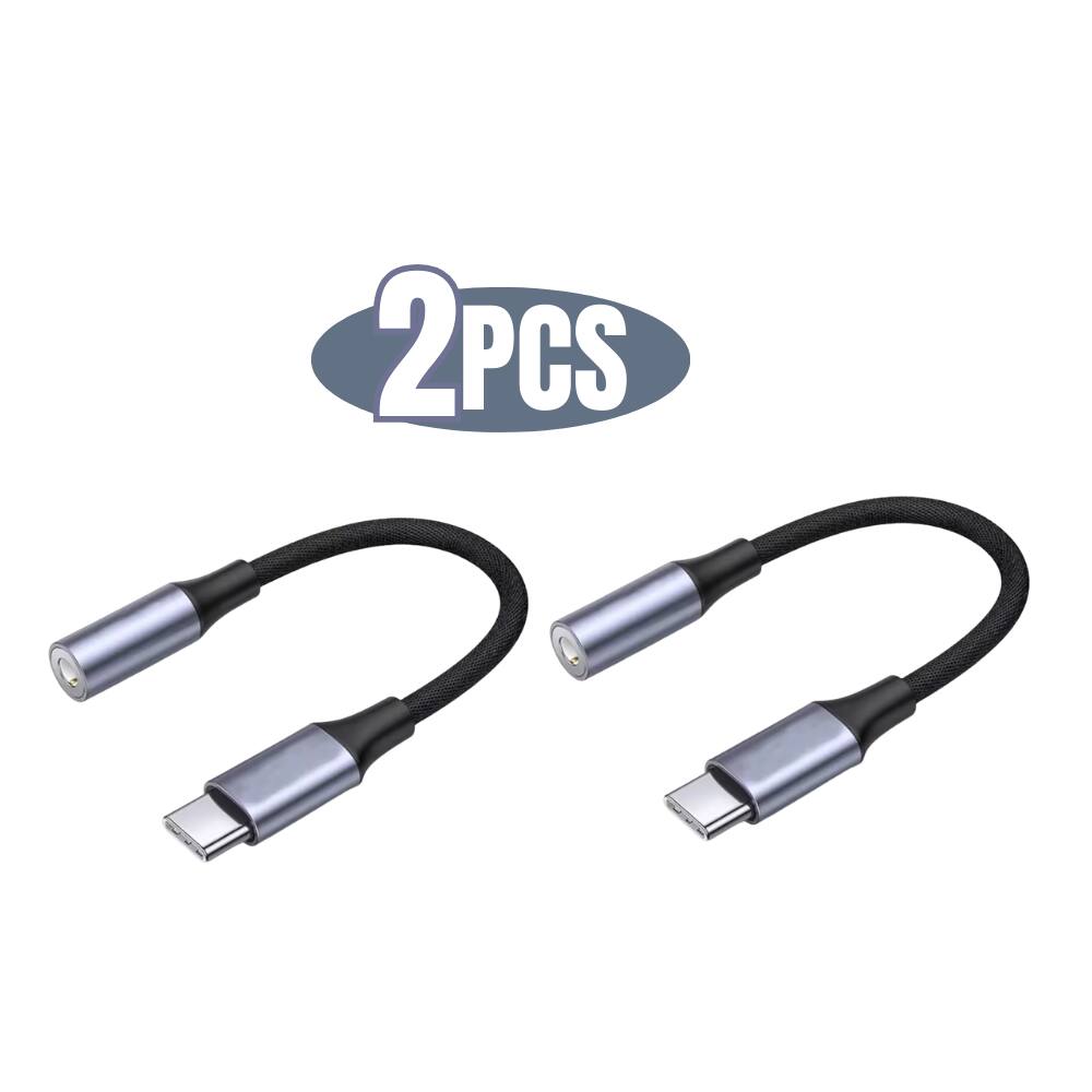 Alt View 4. Qixxronics - USB-C Male to 3.5 mm Female Adapter (2-Pack), USB C to AUX Jack Adapter - Gray.