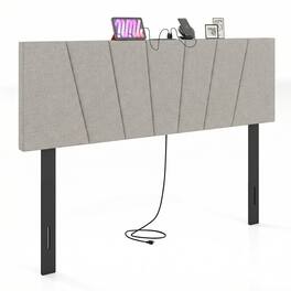 Gymax - Headboard for Queen&Full Size BedGeometric Upholstered Head Board w/2AC Outlets - Gray