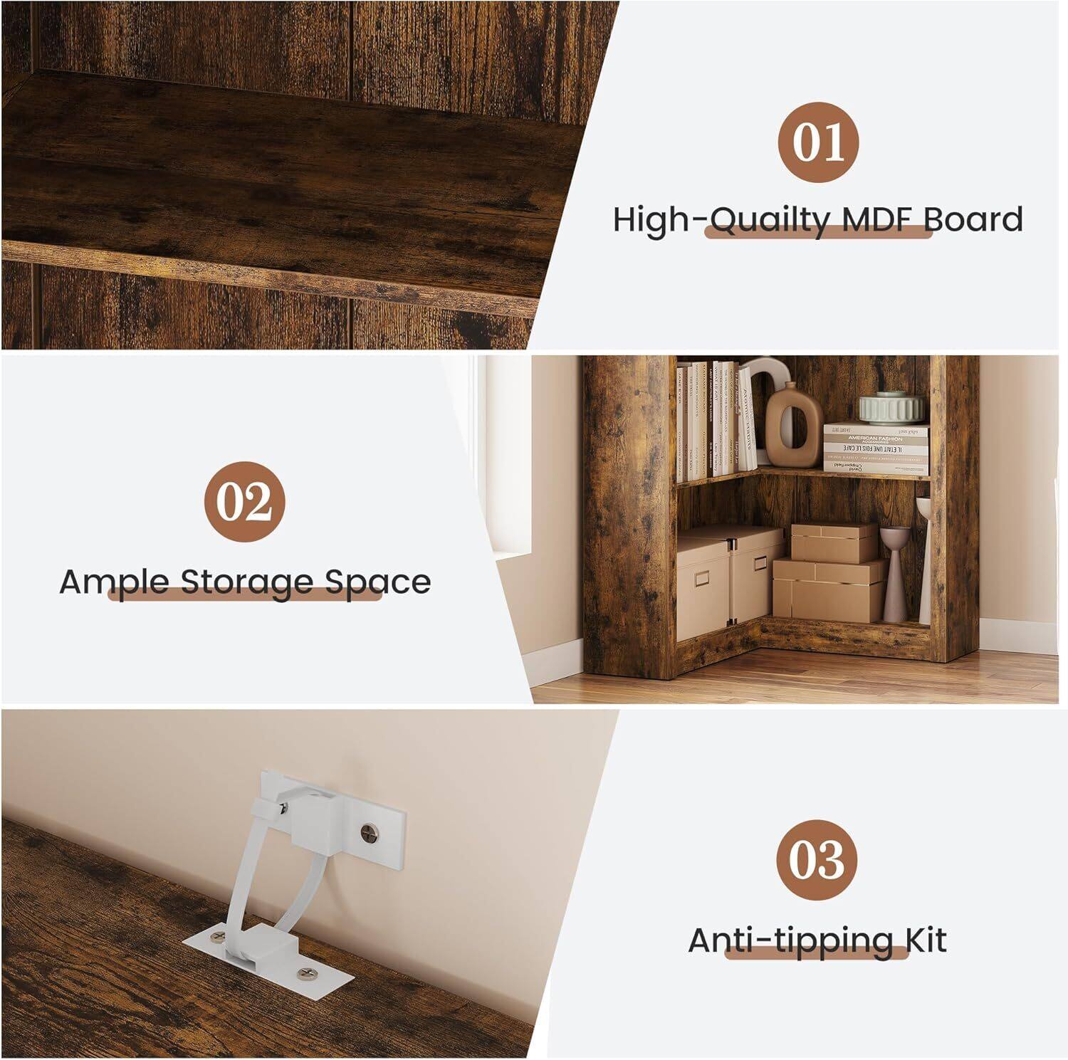 01 High-Quality MDF Board  
02 Ample Storage Space  
03 Anti-tipping Kit