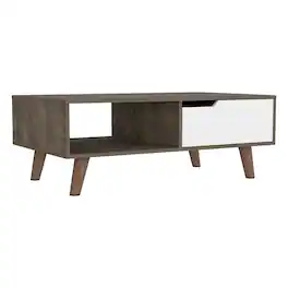 TuHome - Oslo Coffee Table 2.0, One Drawer, Four Legs - Dark Brown / White
