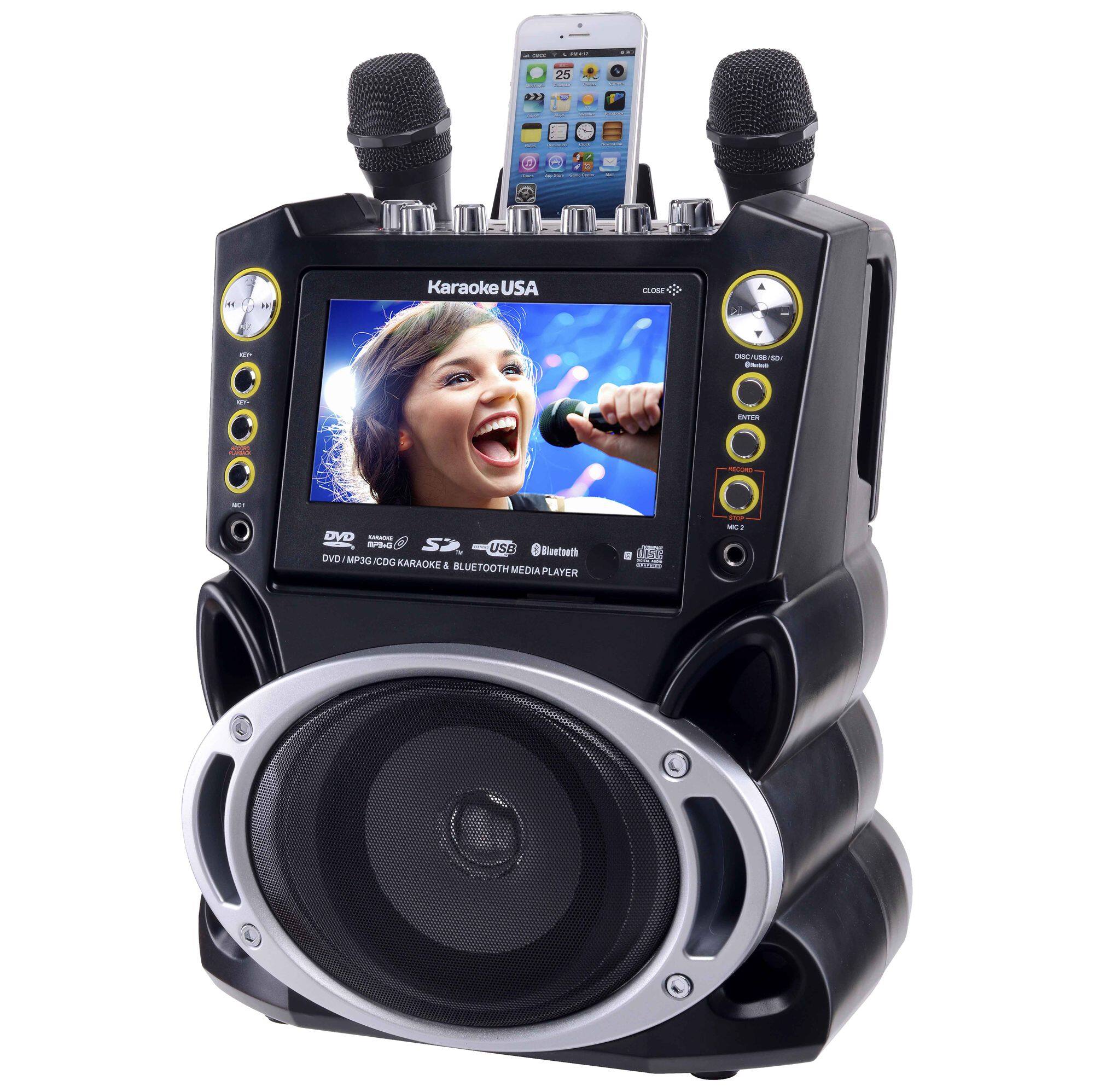 Karaoke USA  
DVD/MP3/CDG KARAOKE & BLUETOOTH MEDIA PLAYER  

DVD  
KARAOKE  
SD  
USB  
BLUETOOTH  

MIC 1  
MIC 2  

DISCLOSURE RADIO  
ENTER  

CLOSE  

Bluetooth  
PLAYER  

USB  
PLAYER
