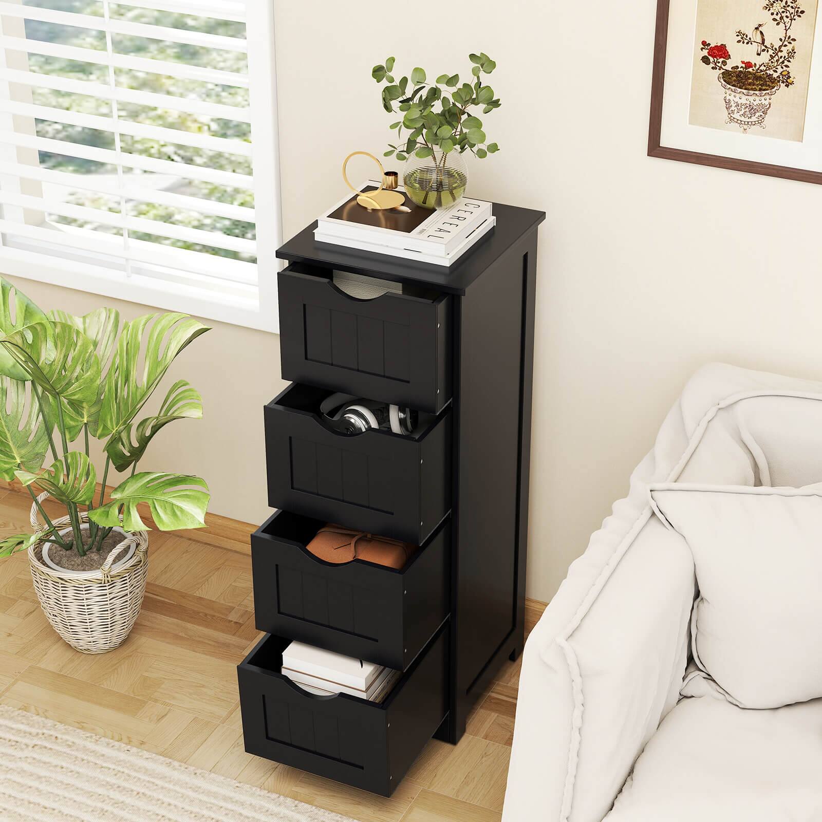 Alt View 3. Costway - Costway 32.5" Bathroom Floor Cabinet with Anti-tipping Device Freestanding Towel Cabinet - Black.