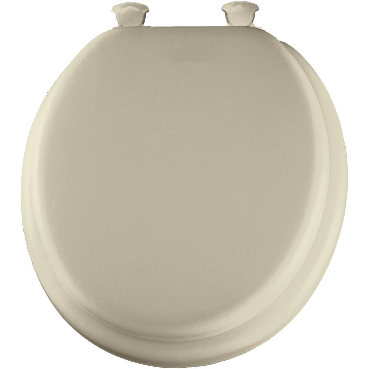 Angle. BEMIS - Mayfair Round Cushioned Vinyl Soft Toilet Seat in Bone STA-TITE Seat Fastening System and EasyClean Hinge - Bone.
