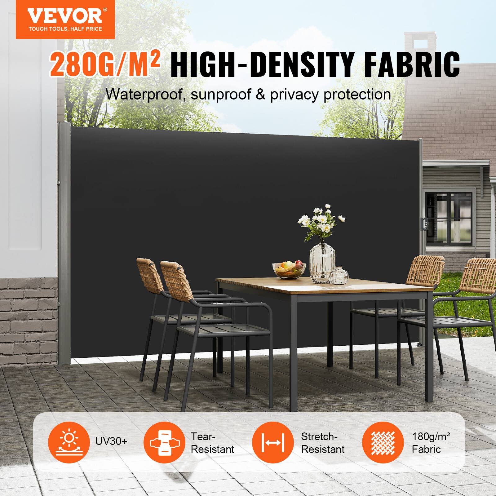 VEVOR TOUGH TOOLS, HALF PRICE 280G/M2 HIGH-DENSITY FABRIC Waterproof, sunproof & privacy protection UV30+ Tear-Resistant Stretch-Resistant 180g/m2 Fabric