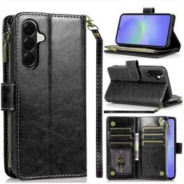 Kitcheniva - Luxury PU Leather Wallet Case With Zipper And Tempered Glass For Samsung A37 5G - Black