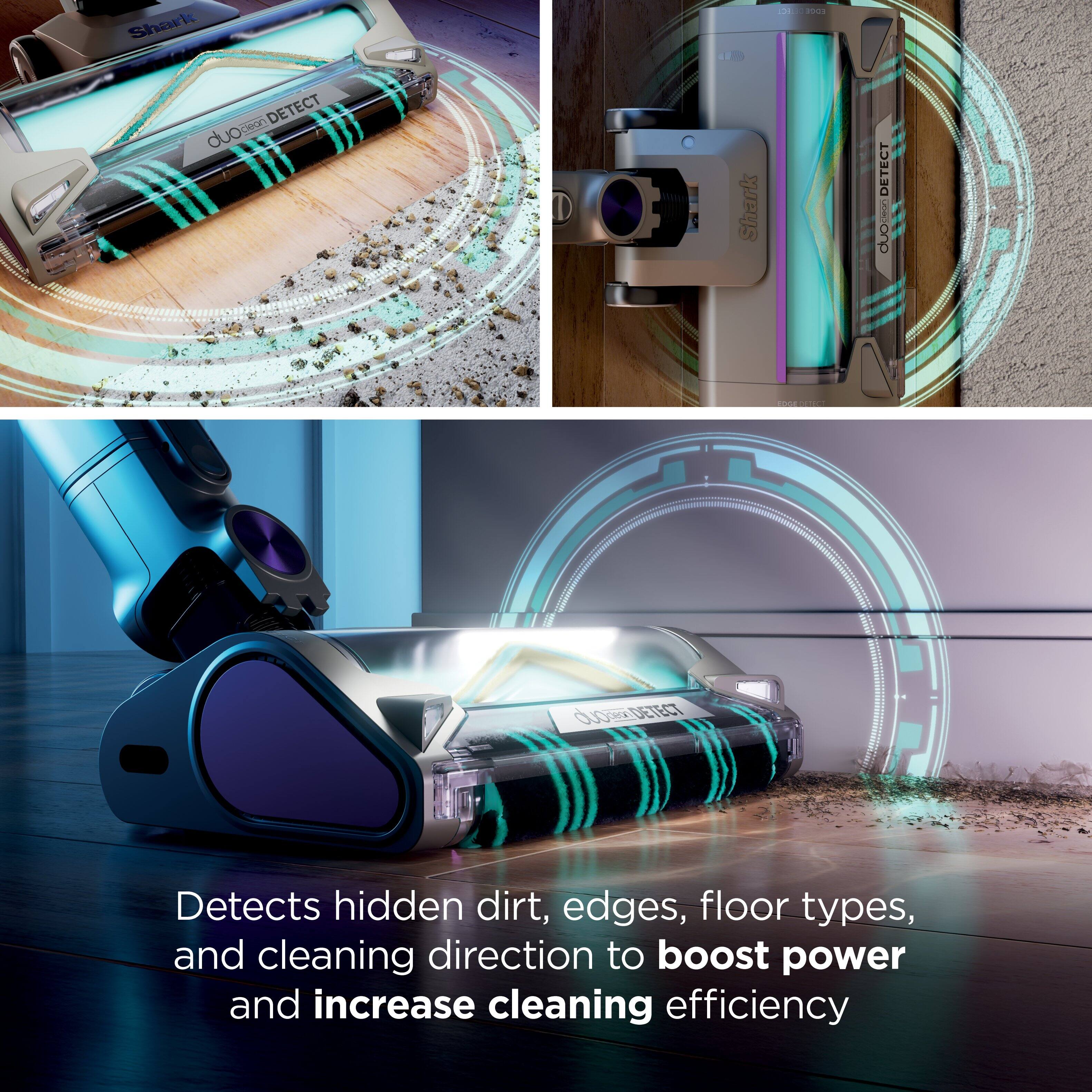 Detects hidden dirt, edges, floor types, and cleaning direction to boost power and increase cleaning efficiency