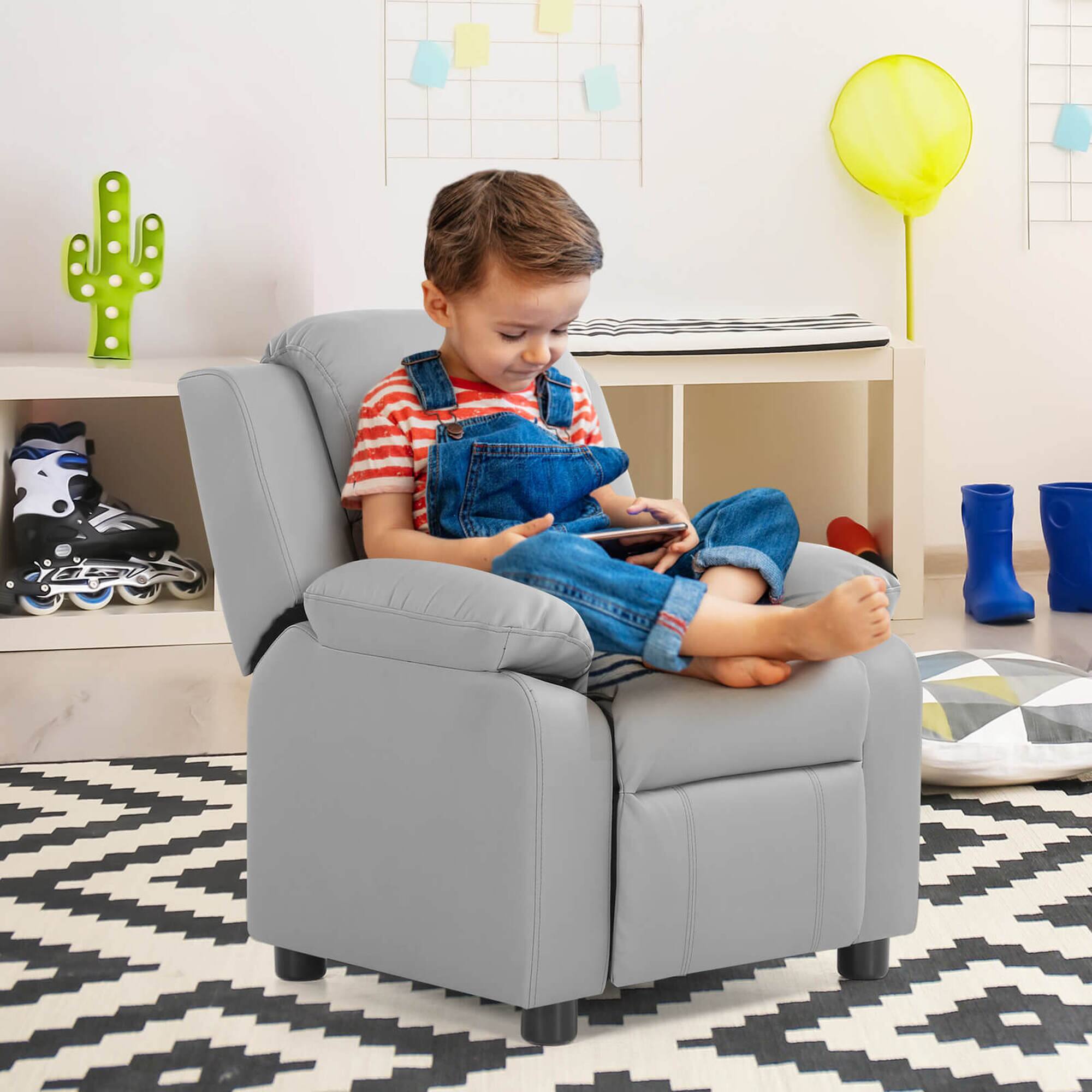 Alt View 4. Costway - Costway Padded Kids Sofa Armchair Recliner Headrest Children w/ Storage Arms - Gray.