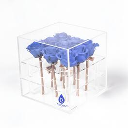 Pursonic - 9 Preserved Roses in Acrylic Box: 100% Real Natural Roses - Blue