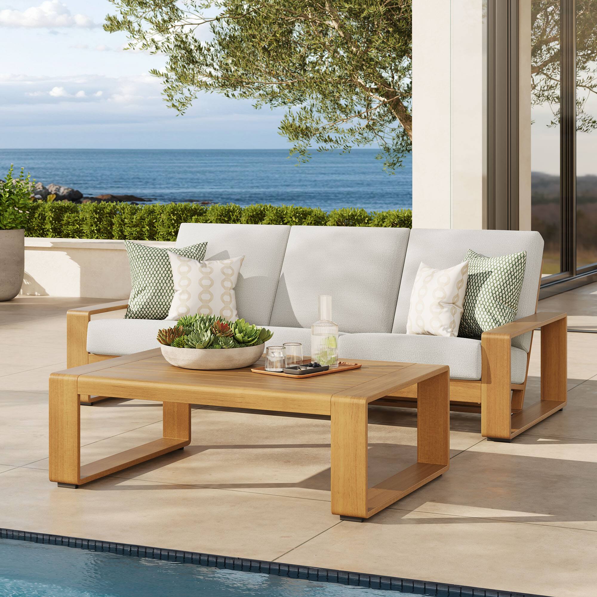 Alt View 5. Modway - Lirienne 2-Piece Outdoor Patio Aluminum Faux Wood Furniture Set - Ivory Natural.